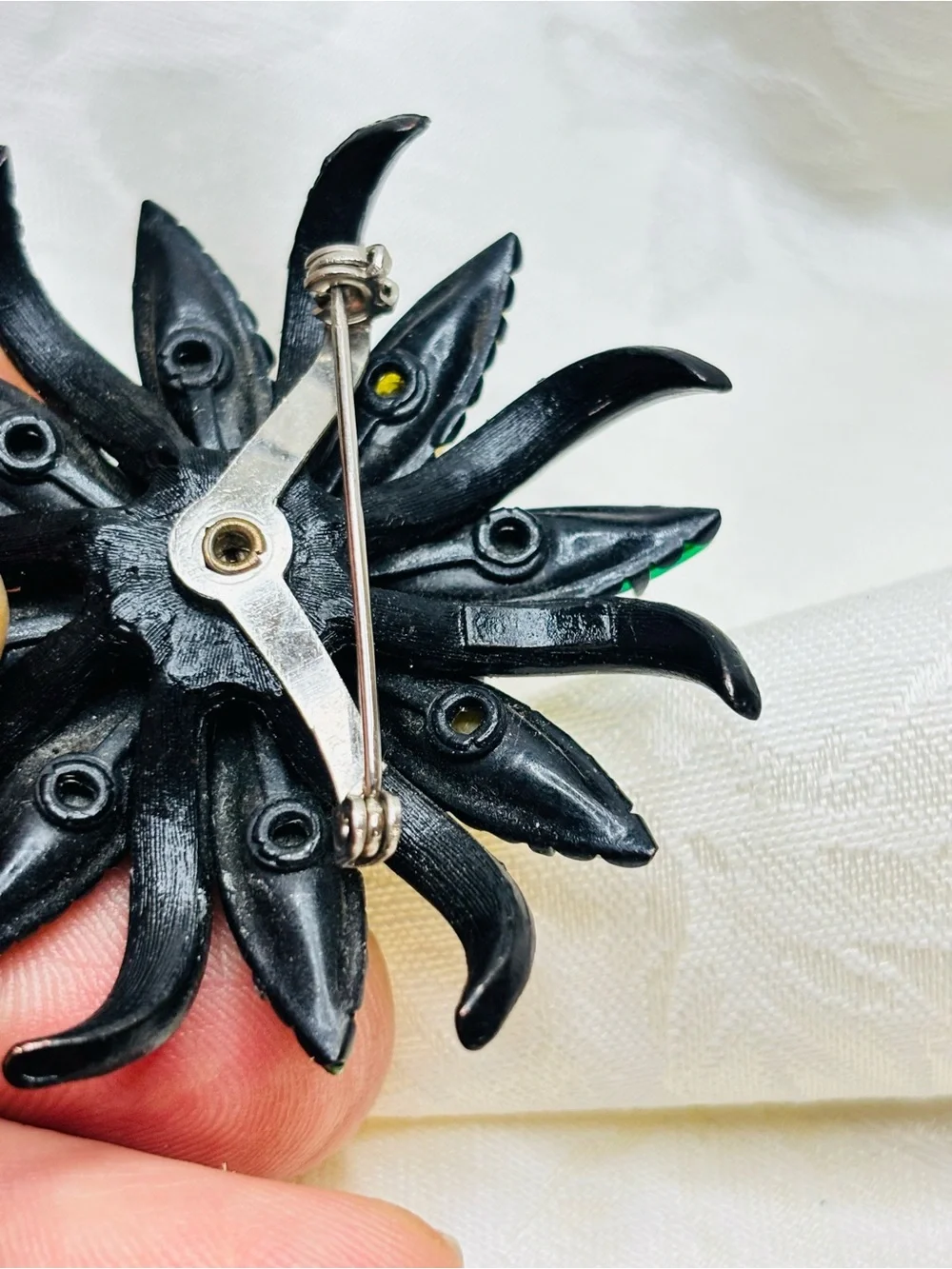 Vintage Selro Selini Brooch Amber Green Yellow Rhinestone